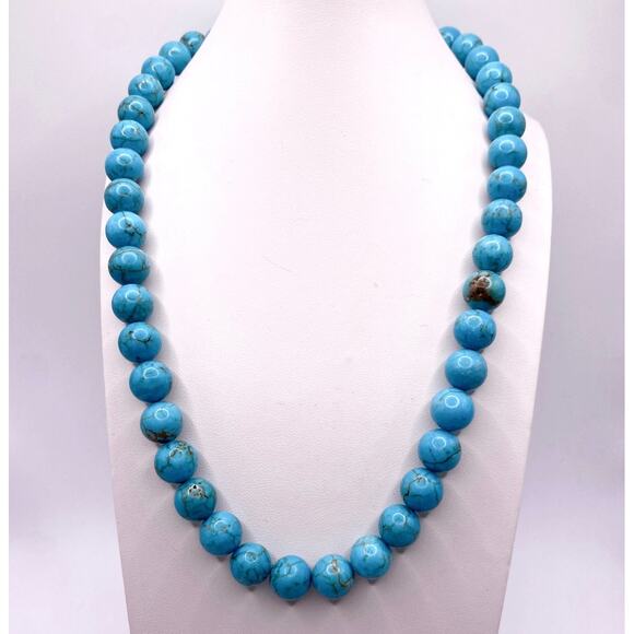 Vintage 14k Gold Clasp and Turquoise Gemstones Necklace 16” - Picture 2 of 8